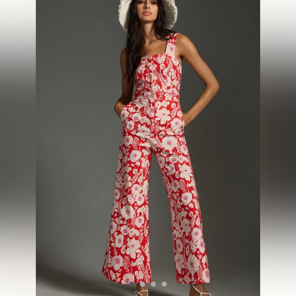 Like new Anthropologie The Portside Button-Front Jumpsuit by Maeve Size 8